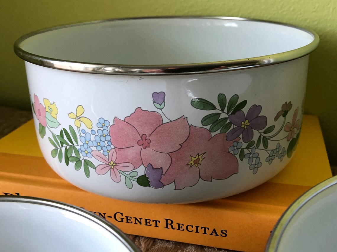 Vintage Kobe enamel nesting bowls floral enamel Kobe bowl Etsy