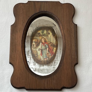 Vintage Mirror Art, Reflective Art, Mirrored Print, Decorative Printed Mirror, Screen Print on Mirror, Girl with St. Bernard Print Mirror