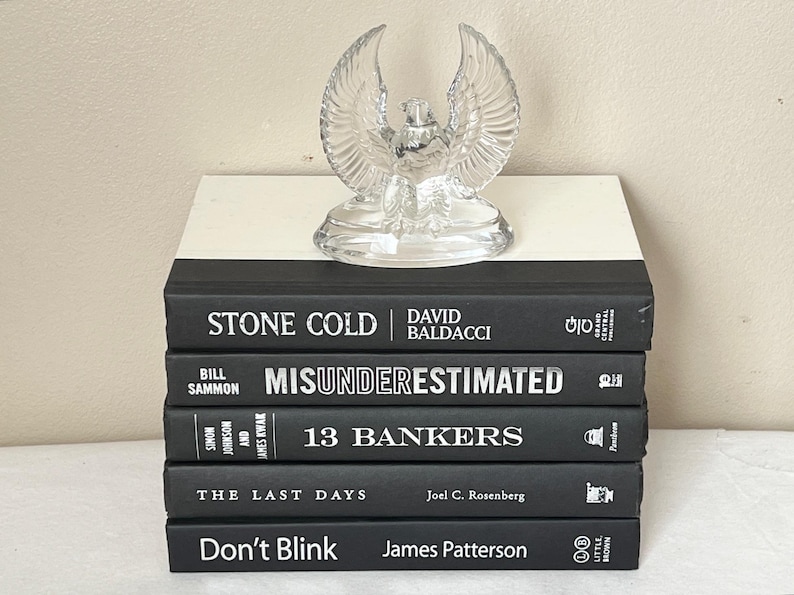 Black Book Stack, Curated Instant Library Decor, Hardcover Book Collection image 1