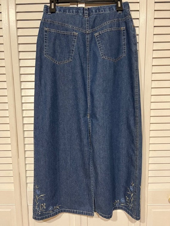 Denim maxi skirt, embroidered denim skirt, vintag… - image 7