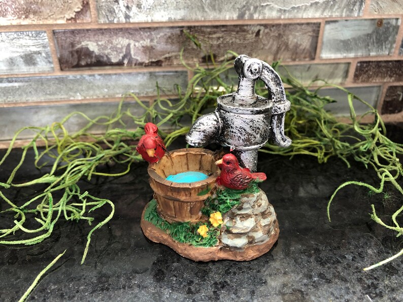 mini pump faucet doll house fairy garden Miniature water well faucet mini well red birds fairy garden well mini water faucet bucket,