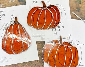 Commercial Use Digital Lumpy Pumpkin Trio Stained Glass Sun Catcher Pattern, PDF and PNG