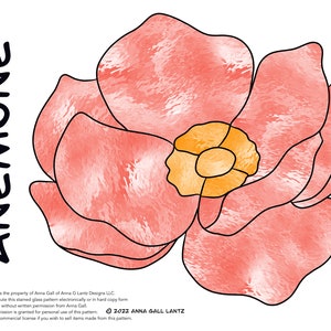 Commerical Use Digital Anemone Stained Glass Pattern, PDF
