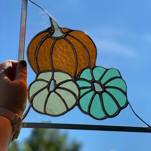 Fall Harvest Pumpkin Trio Stained Glass Corner Panel
