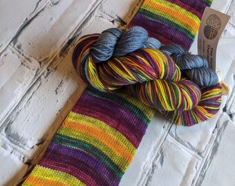 Microstripe self stripe sock yarn includes mini Lucille Ball