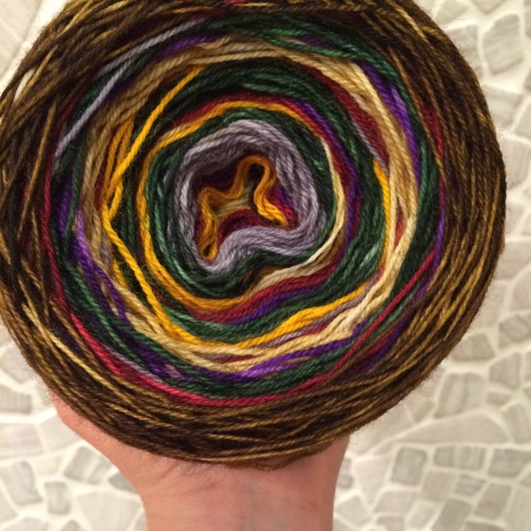 Self Striping Shawl Yarn in 'Dr Who' a muted masculine colourway, also comes with shawl pattern.