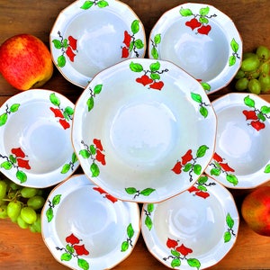 Beautiful Art Deco, hand painted fine china dessert bowl set. Set of 1 large and 6 serving bowls, Perfect for family dining. Trifle bowl set