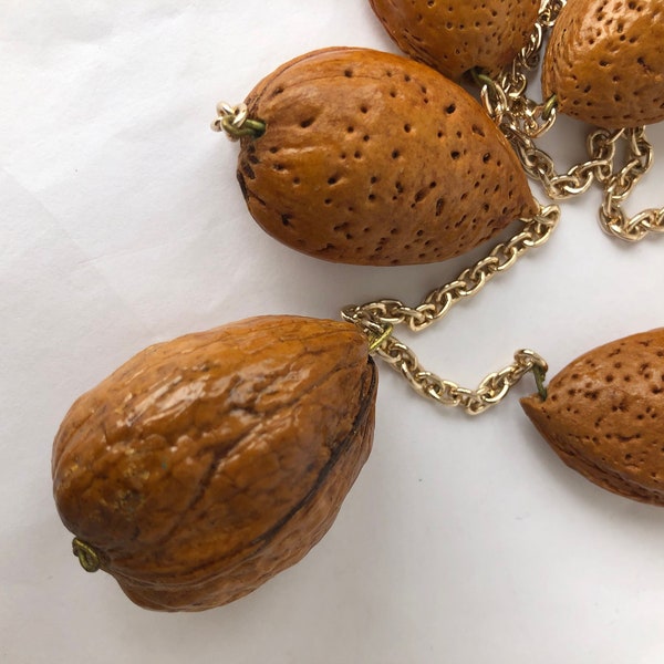 Fun, offbeat almond and walnut necklace/statement nut necklace