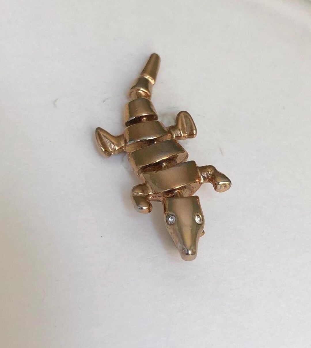 Vintage Rhinestone Alligator Pin in Gold-tone Metal - Etsy