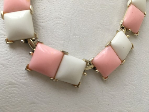 Kramer pink and white choker necklace and clip ea… - image 4