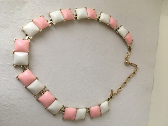 Kramer pink and white choker necklace and clip ea… - image 3