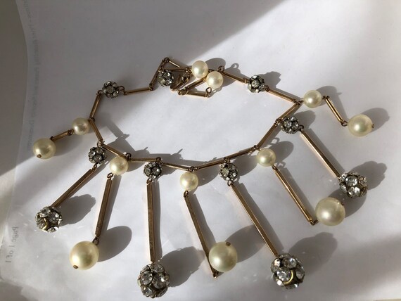 Glamorous rhinestone and faux pearl dangle bib ne… - image 3