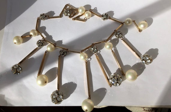 Glamorous rhinestone and faux pearl dangle bib ne… - image 7
