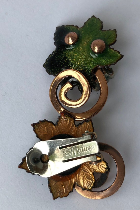 Earthy Matisse enameled copper leaf clip earrings - image 6