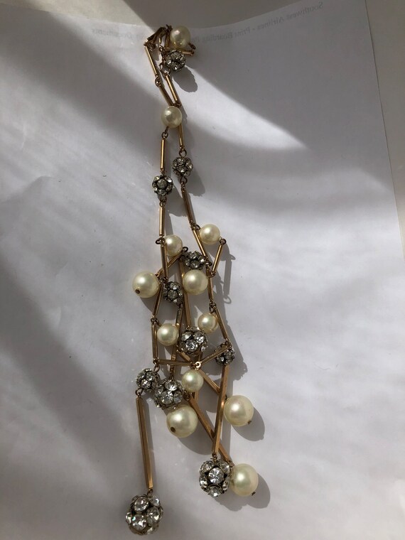 Glamorous rhinestone and faux pearl dangle bib ne… - image 8