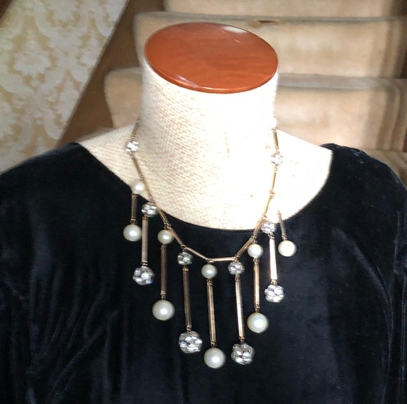 Glamorous rhinestone and faux pearl dangle bib ne… - image 6