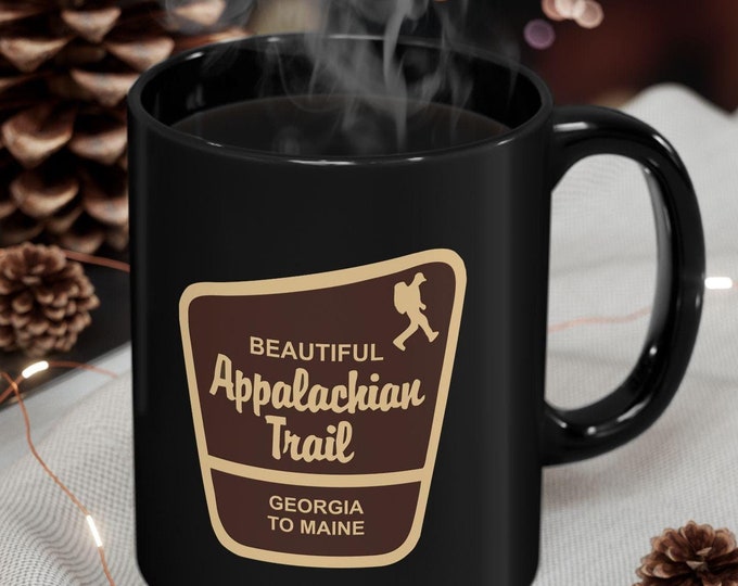 Appalachian Trail logo Black Mug (11oz, 15oz), hiker coffee mug, Appalachian Trail hiker mug