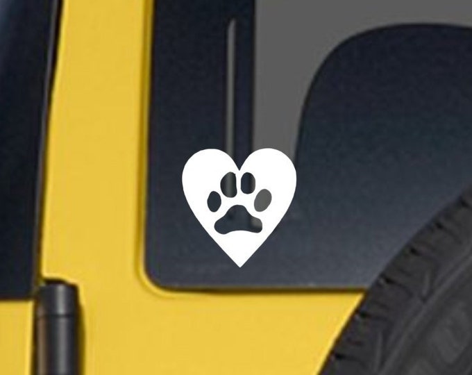 Heart with paw print. Vinyl decal.