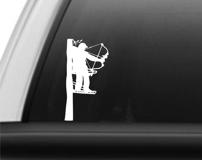 Bowhunter decal, bowhunter sticker, deer hunter decal, deer hunter sticker, treestand hunter decal, red arrow decal, bow decal, archery hunt