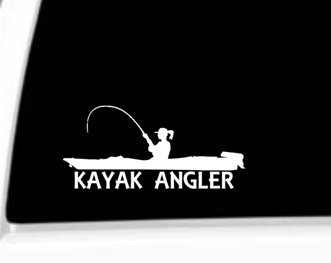 Kayak Angler female, Vinyl decal, female kayak, female kayak angler, female kayak fishing, girl kayak angler, girl kayak fishing, kayak