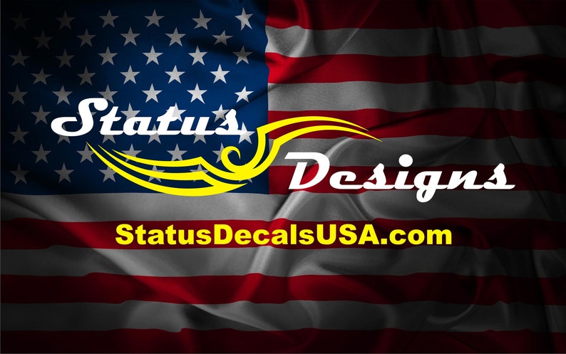 May include: A graphic design company logo with the text "Status Designs" and the website address "StatusDecalsUSA.com". The logo is displayed on a red, white, and blue American flag background.