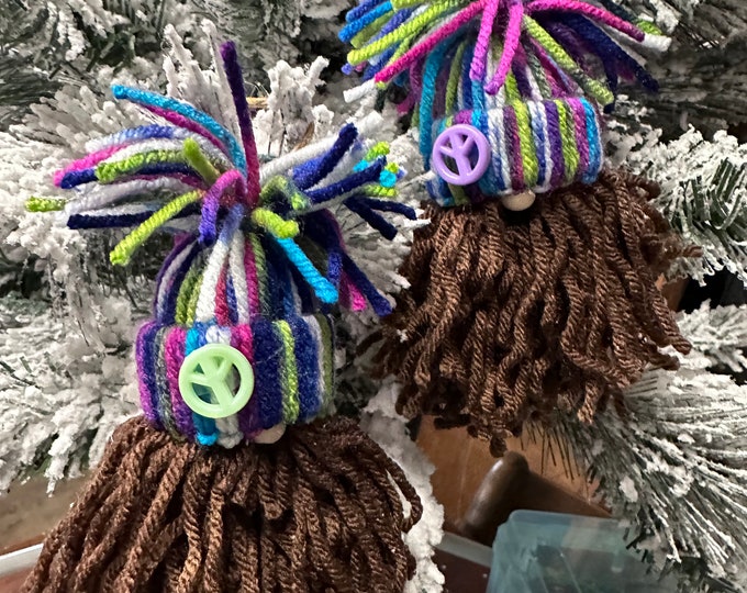 2 pack gnomes, gifts, hippy, peace, ornament, rearview mirror, dangler, gnome dangler, hippy gnome dangler, rearview mirror gnome, valentine