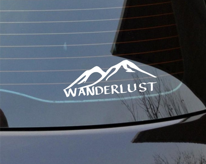 Wanderlust vinyl decal, wanderlust mountain decal, wanderlust sticker, wanderlust mountain sticker, vinyl wanderlust decal, adventure decal