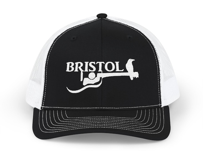 Embroidered Bristol guitar Logo Snapback Cap, Bristol Birthplace of Country Music Trucker Mesh Embroidery hat
