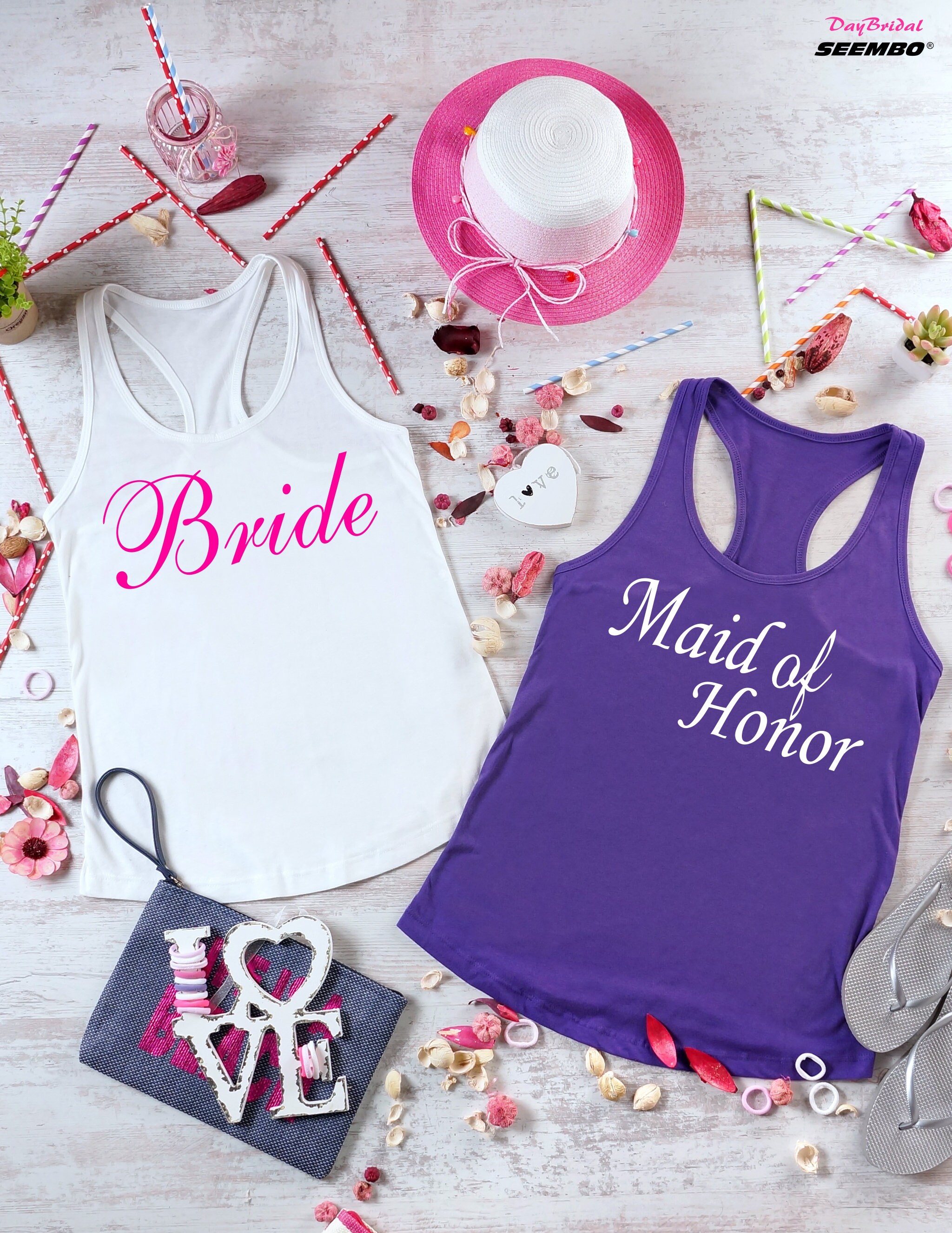 Pink Maid of Honor Women/'s Tank Top Wedding Bridal Bachelorette Party Bridesmaid
