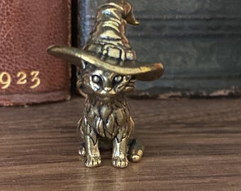 Brass Cat with Witches Hat | Brass Cat | Halloween Cat | Cat with Witch Hat | Witch Cat | Brass Cat | Halloween Decor