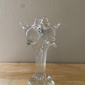Glass Love Birds | Kissing Love Birds Art Glass | Clear Art Glass Love Birds |  Art Glass Kissing Love Birds on Tree Branch | Glass Decor