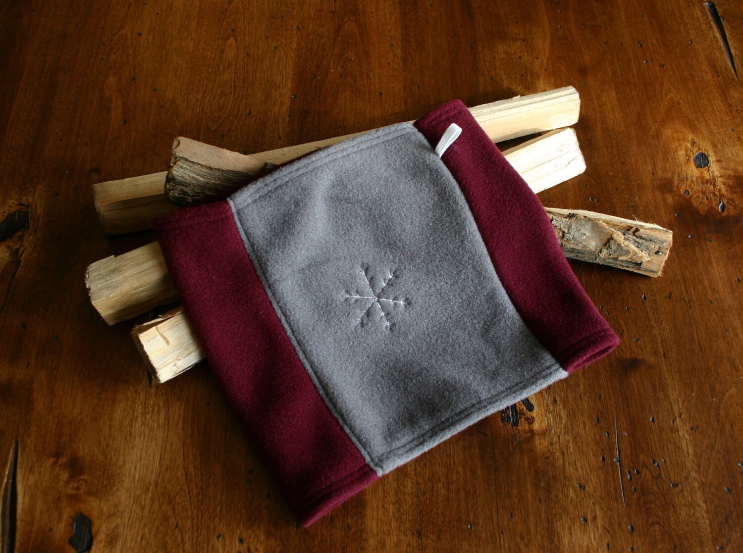 Bordeaux/burgundy and Grey Polartec Fleece Neck Warmer / Gaiter