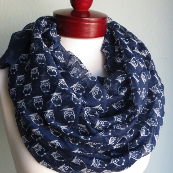 Navy Blue Owl Print Man and Woman Scarf Accessories Fancy Neck Scarf Shawl