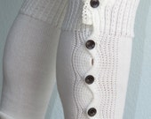 CLEARANCE Ivory Open Crochet Knit Leg Warmers Boot Socks Woman Accessory Ivory Button Down Legwarmers Lace