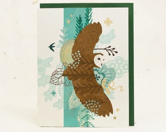 Golden Owl Recycled Paper Greeting Card