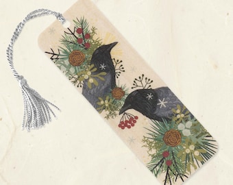 Winter Crows Sustainable Wood Bookmark with Tassel