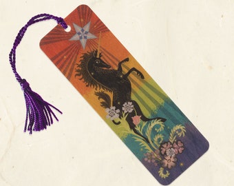 Pride Unicorn Sustainable Wood Bookmark with Tassel