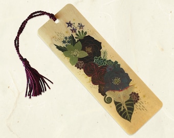 Luna Bouquet Sustainable Wood Bookmark with Tassel