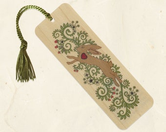 Leaping Hare Sustainable Wood Bookmark with Tassel
