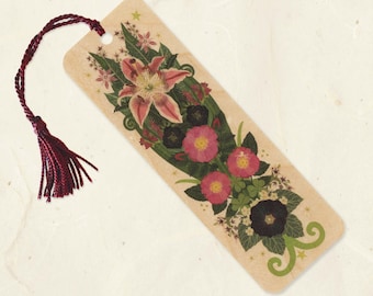 Stargazer Lily Sustainable Wood Bookmark with Tassel