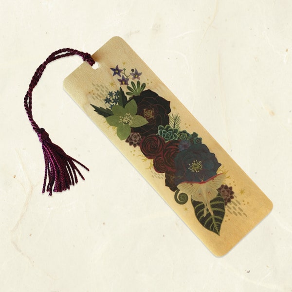 Luna Bouquet Sustainable Wood Bookmark with Tassel