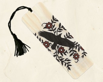 Raven Sustainable Wood Bookmark with Tassel