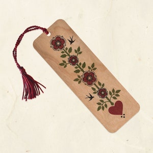 Roses Sustainable Wood Bookmark with Tassel
