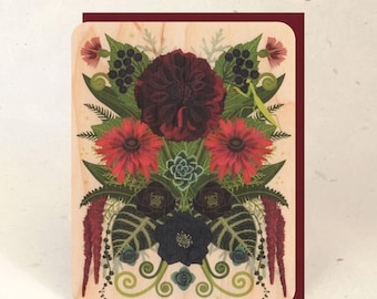 Black Dahlia Sustainable Wood Greeting Card