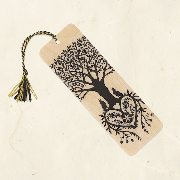 Tree of Life Sustainable Wood Bookmark with Tassel