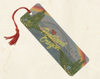 Portland Rainbow Bridge Sustainable Wood Bookmark with Tassel