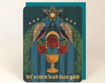 Alchemical Peacocks Sustainable Wood Greeting Card