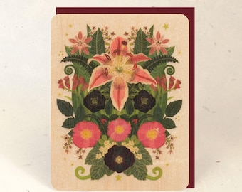 Stargazer Lily Sustainable Wood Greeting Card