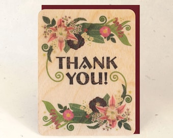 Stargazer Lily Thank You Sustainable Wood Greeting Card