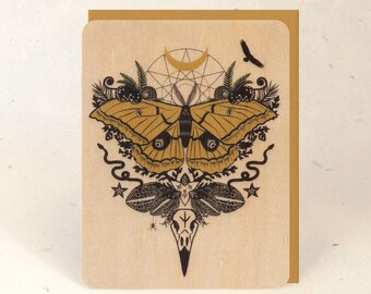Silk Moth Sustainable Wood Greeting Card